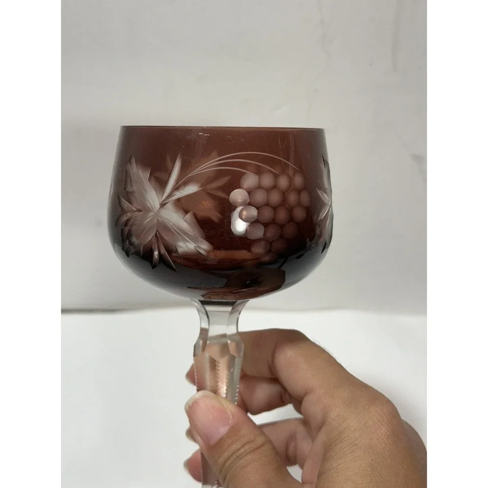 Czech Bohemian Red Cut to Clear Crystal Cordial Glass Bordeaux Color Gorgeous